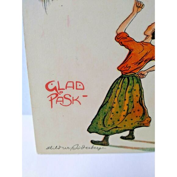 Halloween Easter Witch Postcard Fantasy Glad Pask Man Steals Lady's Broom Sweden - Picture 3 of 4